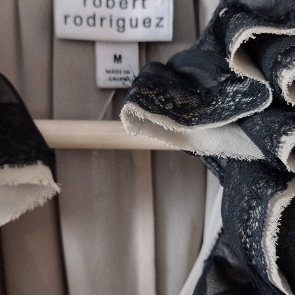 Robert Rodriguez for Neiman Marcus Ruffle Blouse XL Black Lace Trim Top - Picture 4 of 6